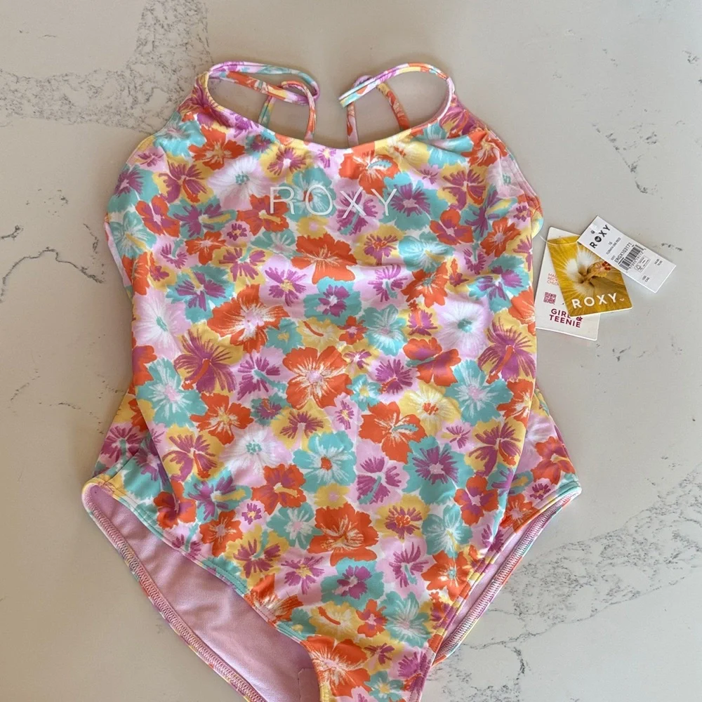 ROXY Girls Floraya One Piece Floral Swimsuit Size 16 NWT